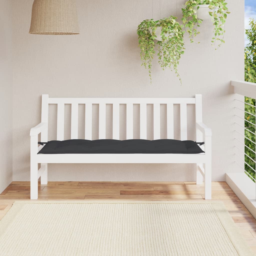 Black Oxford fabric garden bench cushion with ties, 59.1x19.7x2.8 inches.