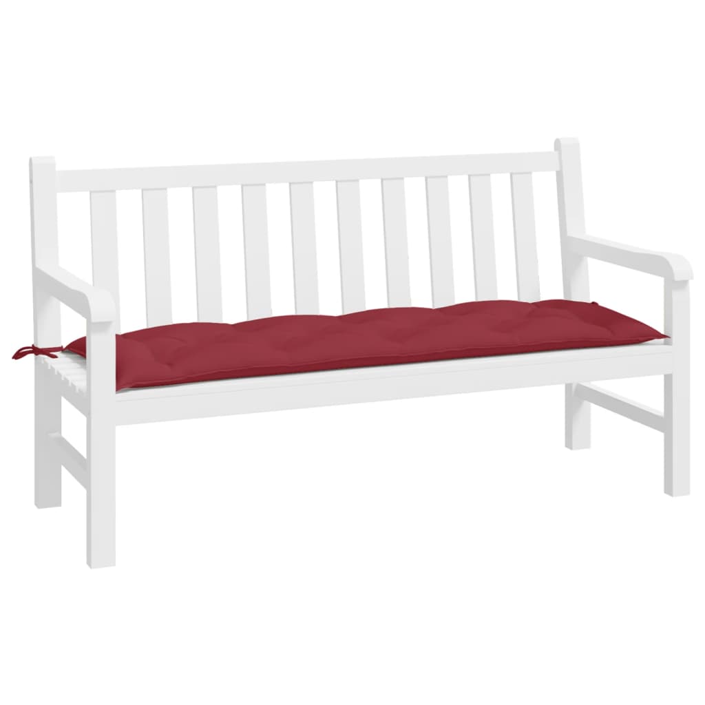 Wine red garden bench cushion in Oxford fabric, 59x20 inches, with ties.
