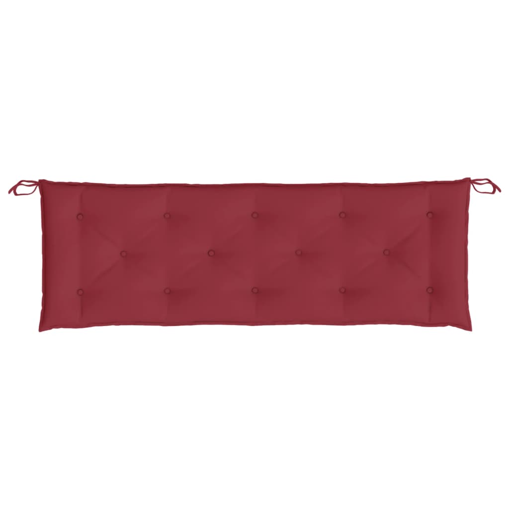 Wine red garden bench cushion in Oxford fabric, 59x20 inches, with ties.