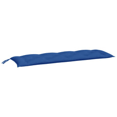 Royal blue garden bench cushion in Oxford fabric, 59x20x3 inches with ties.