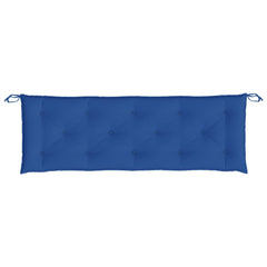 Royal blue garden bench cushion in Oxford fabric, 59x20x3 inches, with ties.