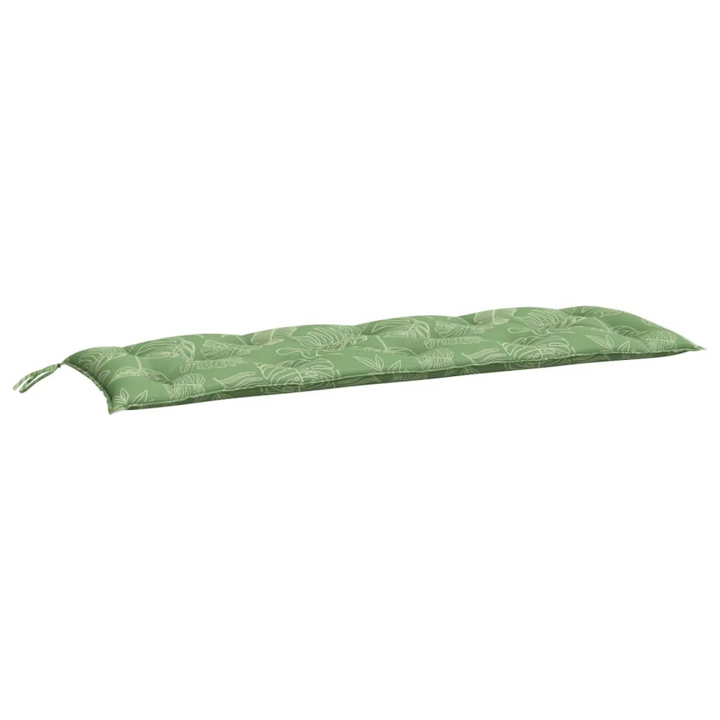 Green garden bench cushion with leaf pattern made of Oxford fabric, 59x20x3 inches.