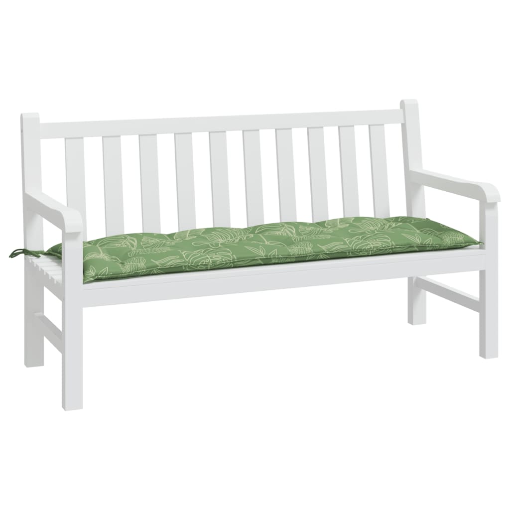 White garden bench with green leaf-patterned Oxford fabric cushion, 59x20x3 inches.