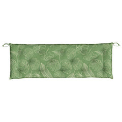 Green leaf-patterned Oxford fabric garden bench cushion, 59x20x3 inches.