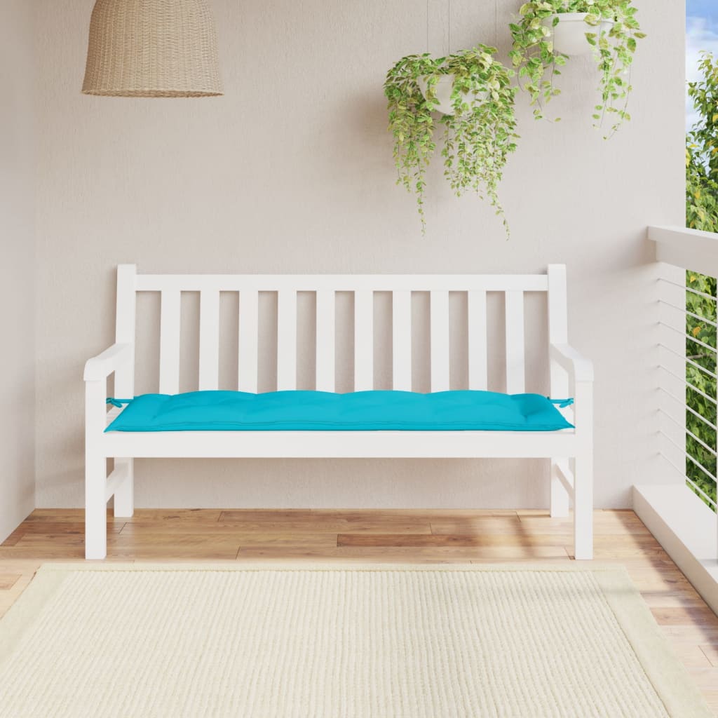Turquoise garden bench cushion made of water-resistant Oxford fabric, 59.1 inches long.