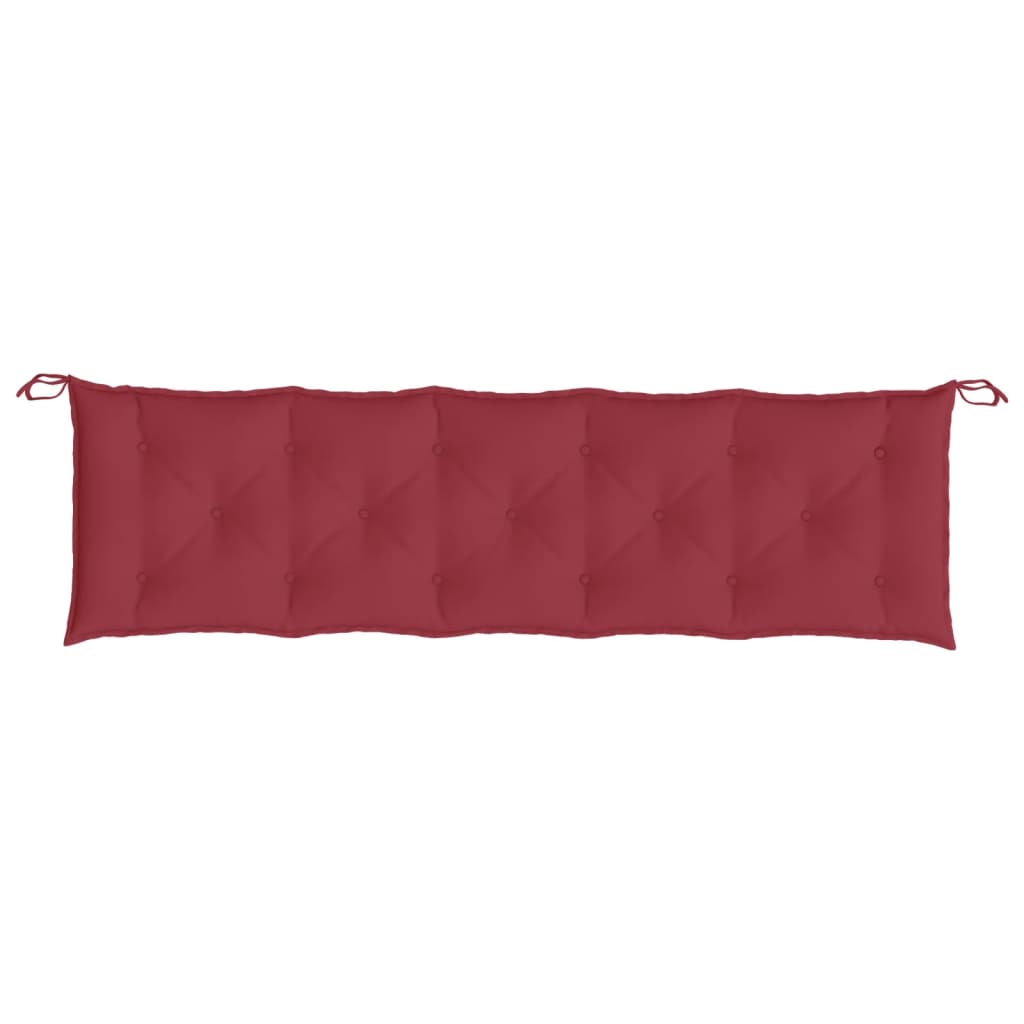 Wine red Oxford fabric garden bench cushion with tufted design and tie straps, 70.9x19.7x2.8 inches.