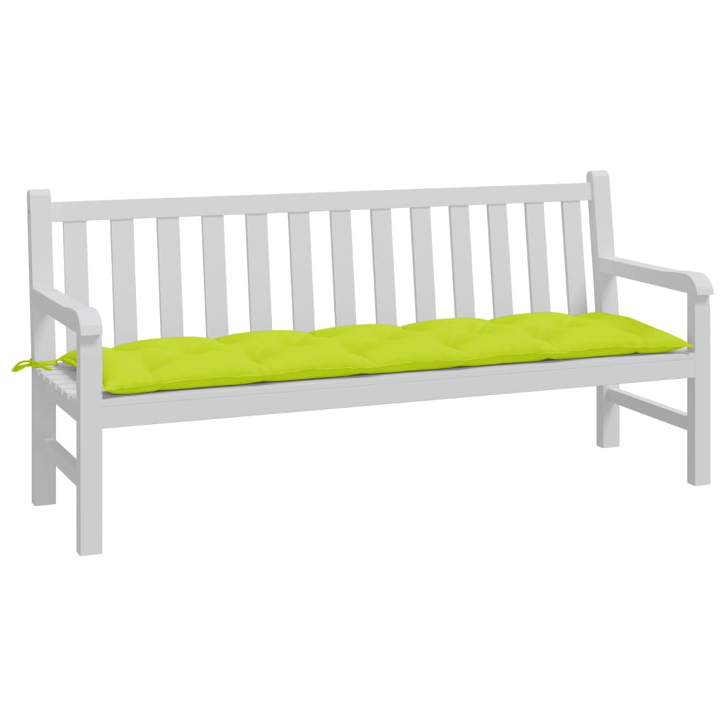 Bright green outdoor garden bench cushion made of water-resistant Oxford fabric, 70.9 inches long.