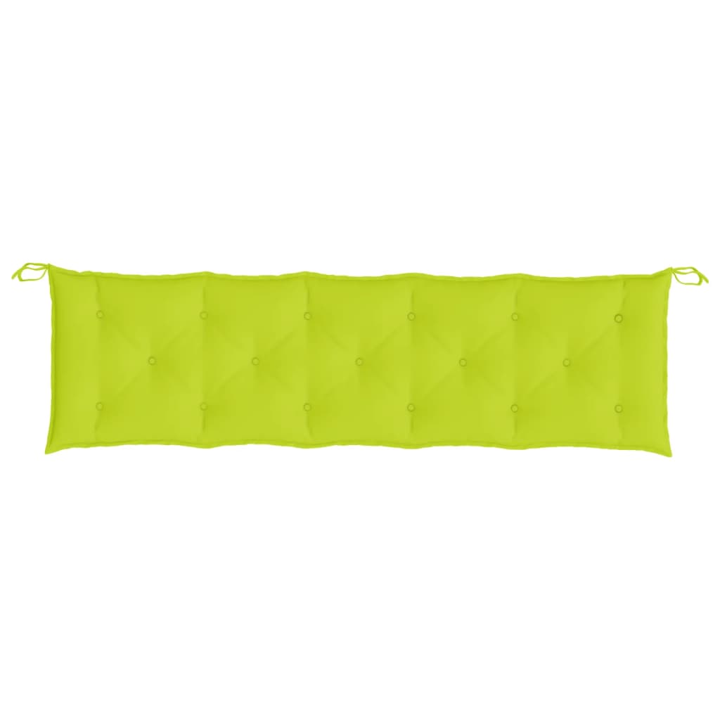 Bright green outdoor garden bench cushion made of water-resistant Oxford fabric, 70.9 inches long.
