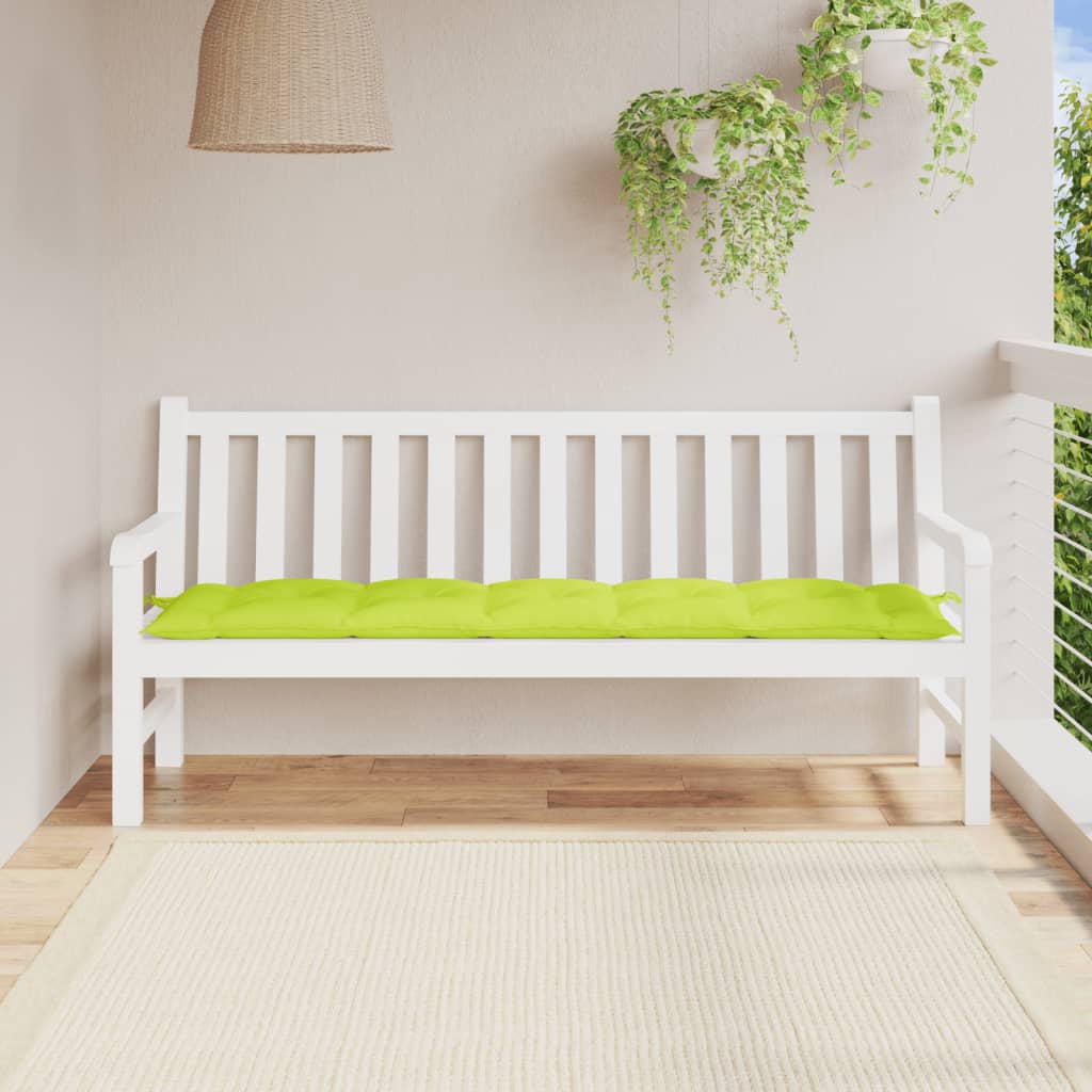 Bright green outdoor garden bench cushion made of water-resistant Oxford fabric, 70.9 inches long.