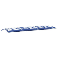 Blue and white striped garden bench cushion made of durable, water-resistant Oxford fabric.