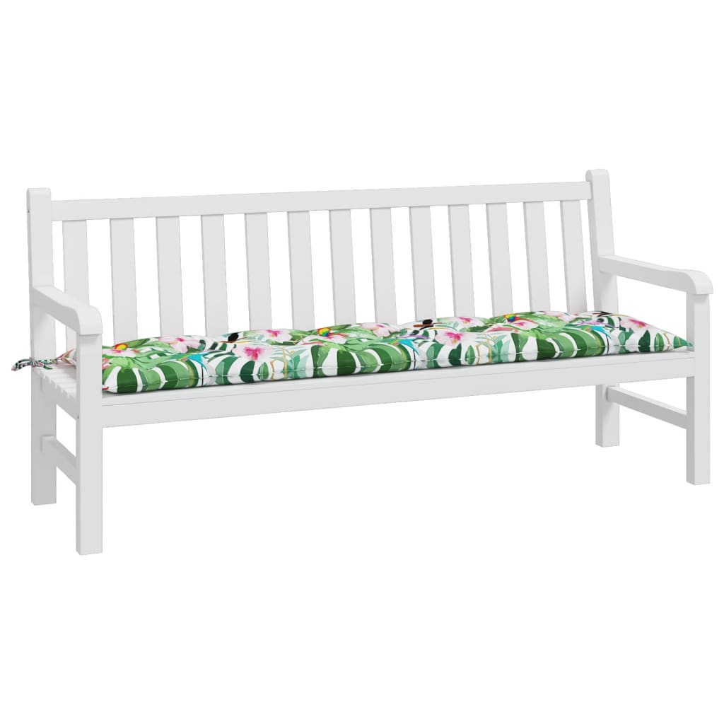 Multicolor garden bench cushion with birds-and-flowers print on Oxford fabric, 70.9x19.7x2.8 inches.