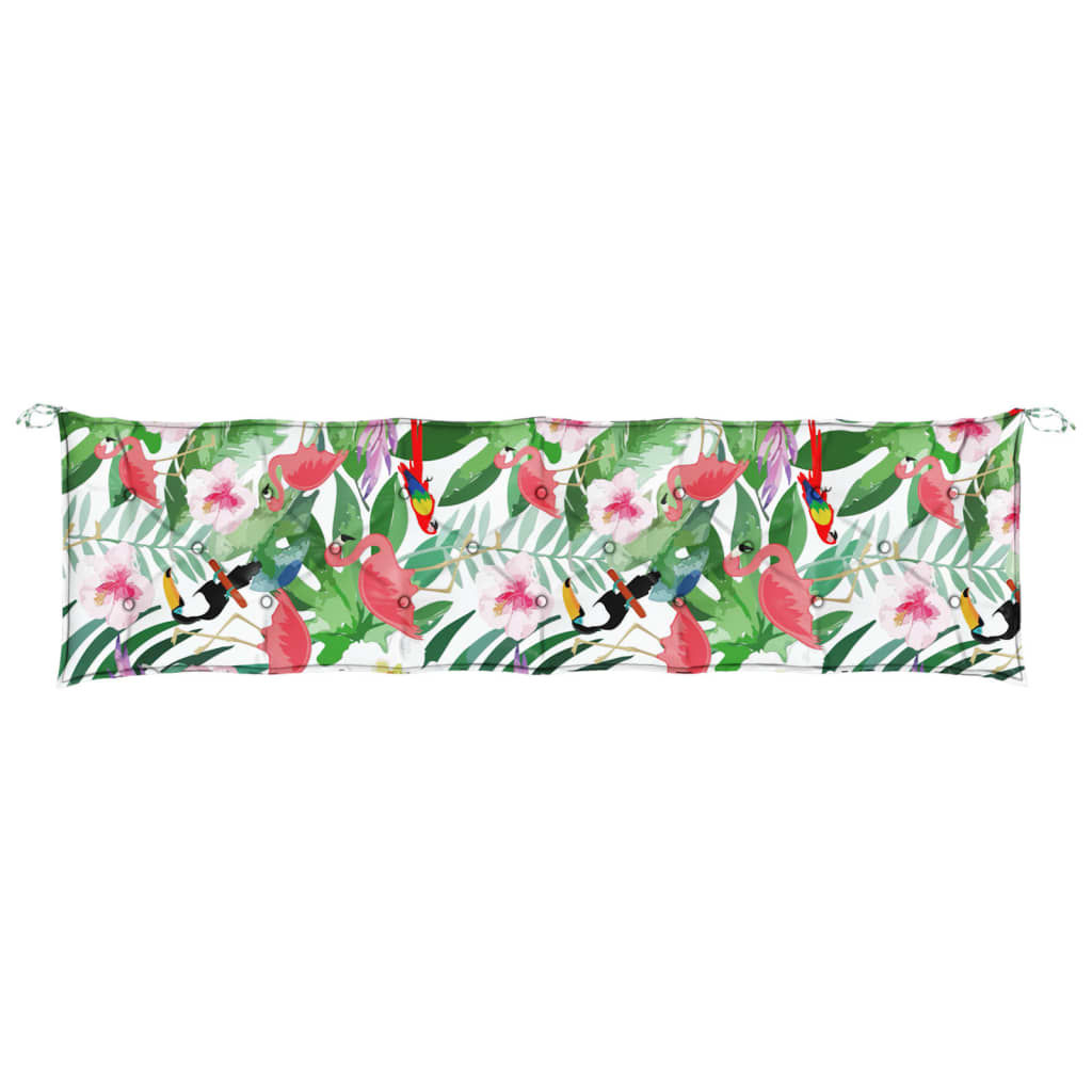 Multicolor garden bench cushion with tropical birds, leaves, and flowers pattern, 78.7x19.7x2.8 inches, polyester.