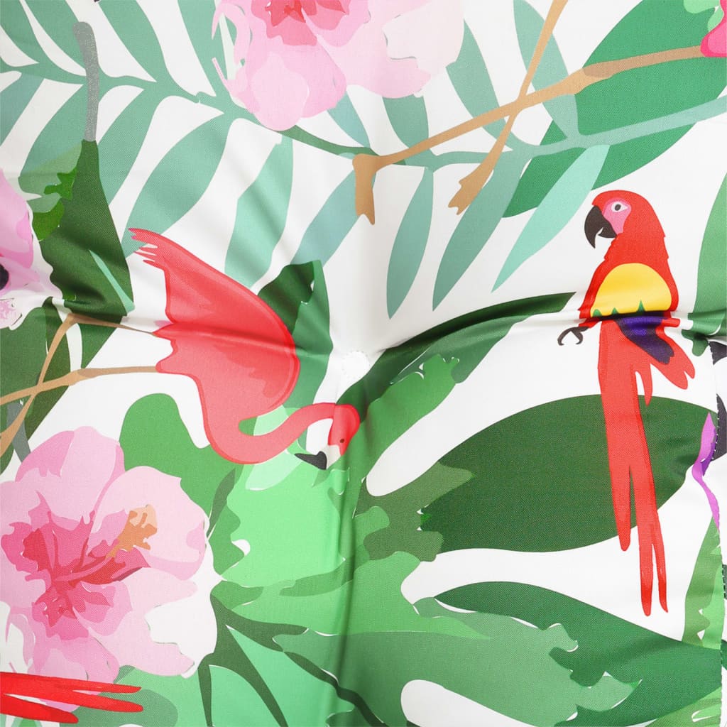 Multicolor garden bench cushion with tropical parrot, flamingo, flowers, and leaves pattern, 78.7x19.7x2.8 inches, polyester.