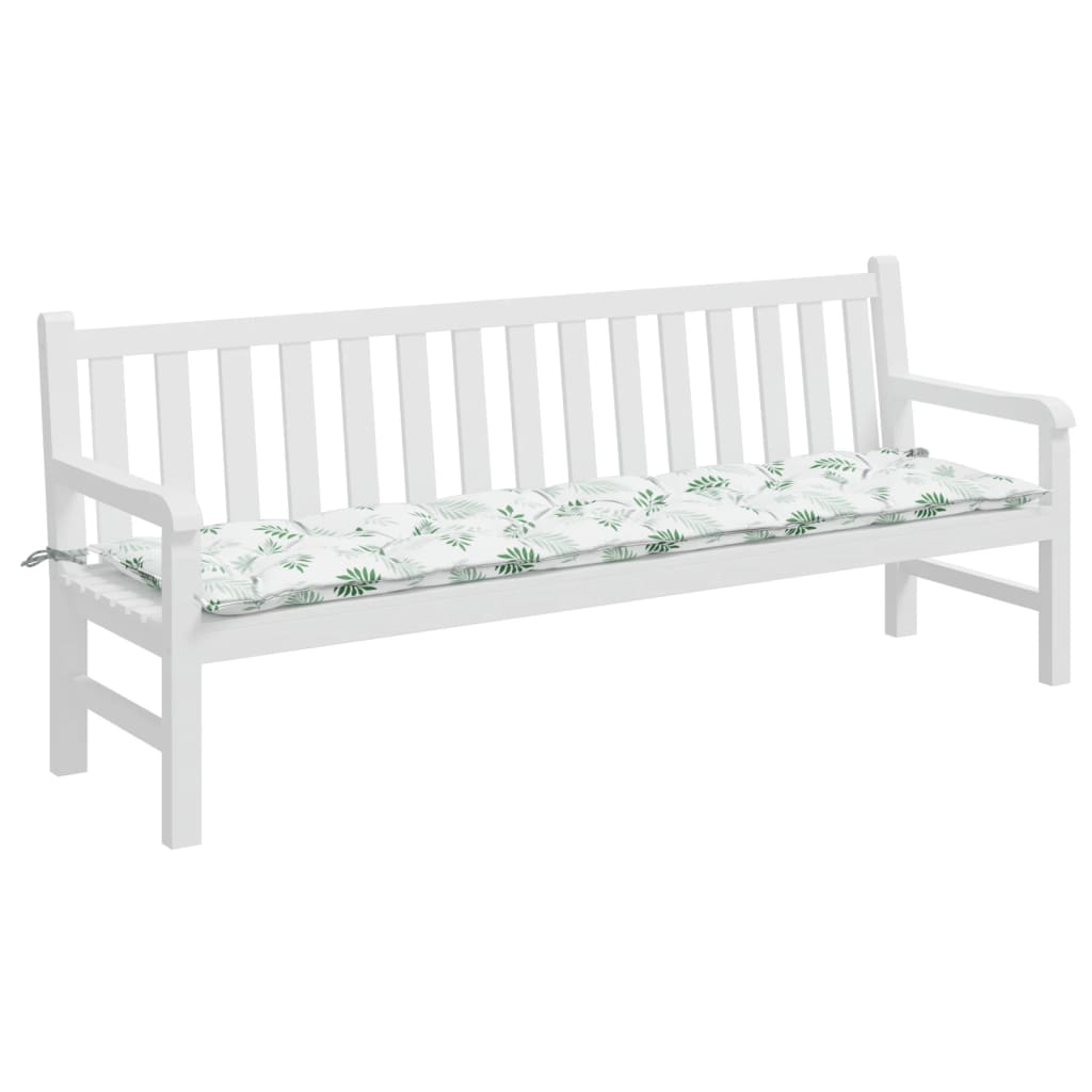 Leaf-pattern polyester garden bench cushion, 78.7x19.7x2.8 inches, with ties.
