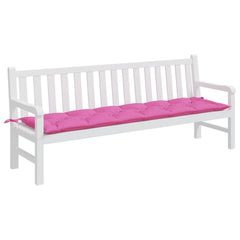 Pink polyester garden bench cushion, 78.7x19.7x2.8 inches, with ties.