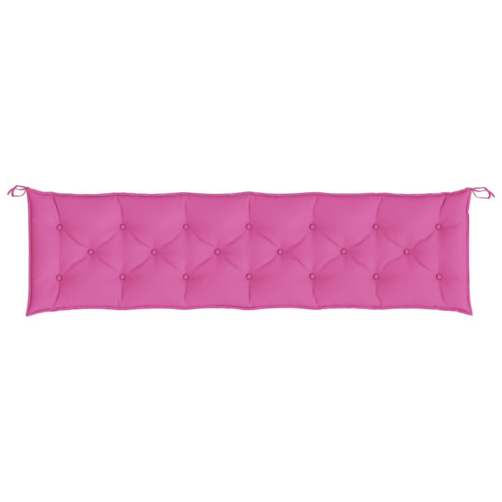 Pink polyester garden bench cushion, 78.7x19.7x2.8 inches, with tufting and ties.