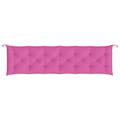 Pink polyester garden bench cushion, 78.7x19.7x2.8 inches, with tufting and ties.