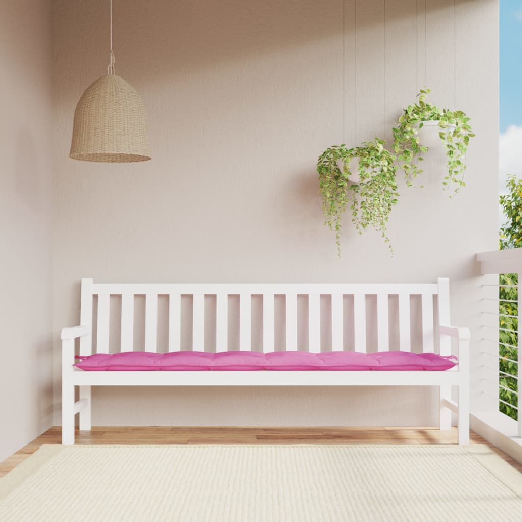 Pink polyester garden bench cushion with ties, sized 78.7 by 19.7 by 2.8 inches.
