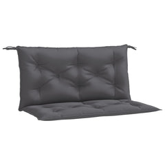 Two anthracite grey Oxford fabric garden bench cushions with tufted design and corner ties.