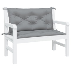 Two gray Oxford fabric garden bench cushions, one for seat and one for back, with ties, sized 39.4x19.7x2.8 inches.