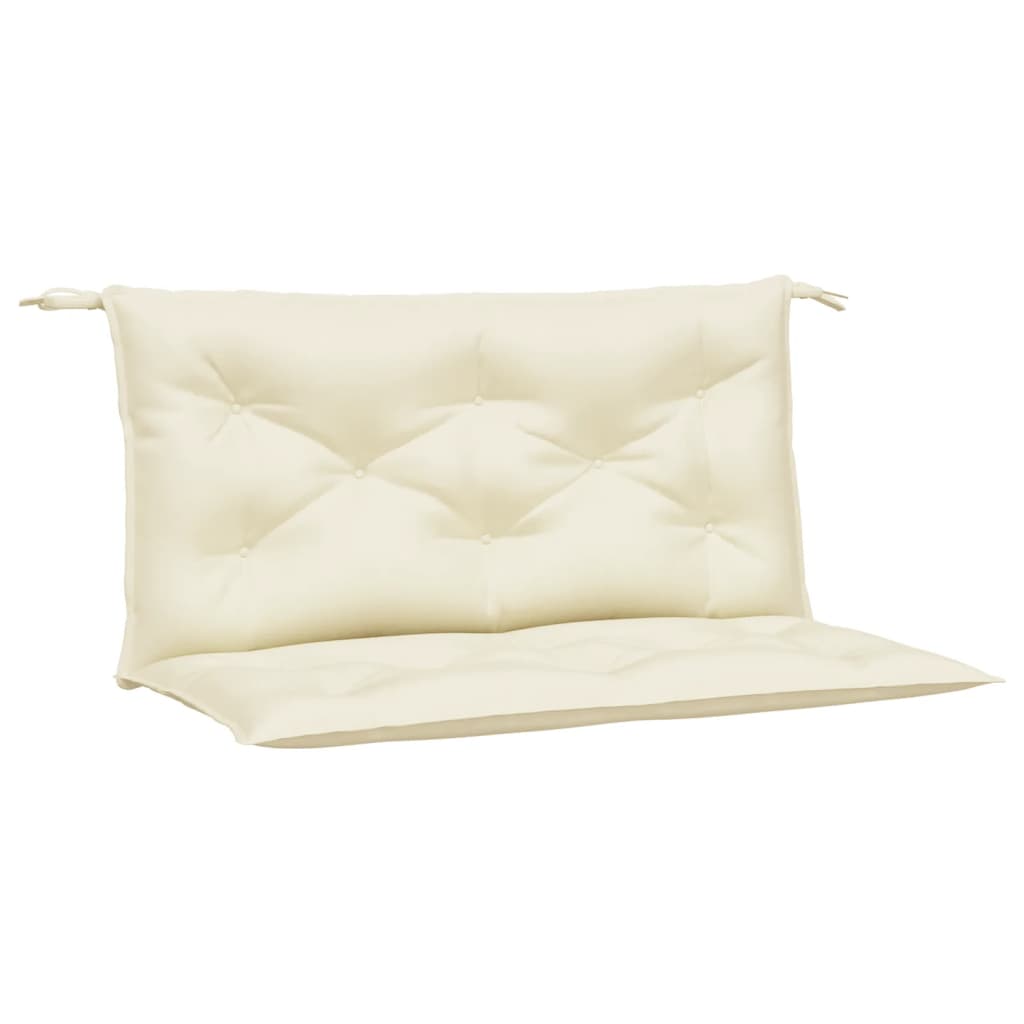 Two cream Oxford fabric garden bench cushions with tufted padding and ties, 39.4x19.7x2.8 inches each.