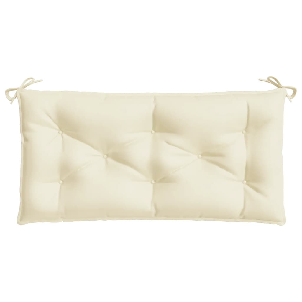 Two cream Oxford fabric garden bench cushions with tufted design and ties, 39.4x19.7x2.8 inches.