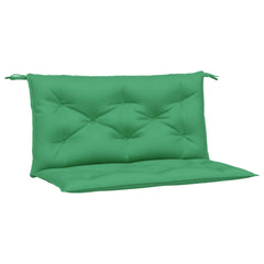 Two green Oxford fabric garden bench cushions, one seat and one back, with ties.