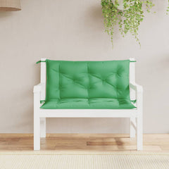 Two green Oxford fabric bench cushions with ties, sized 39.4x19.7x2.8 inches, for garden seating.