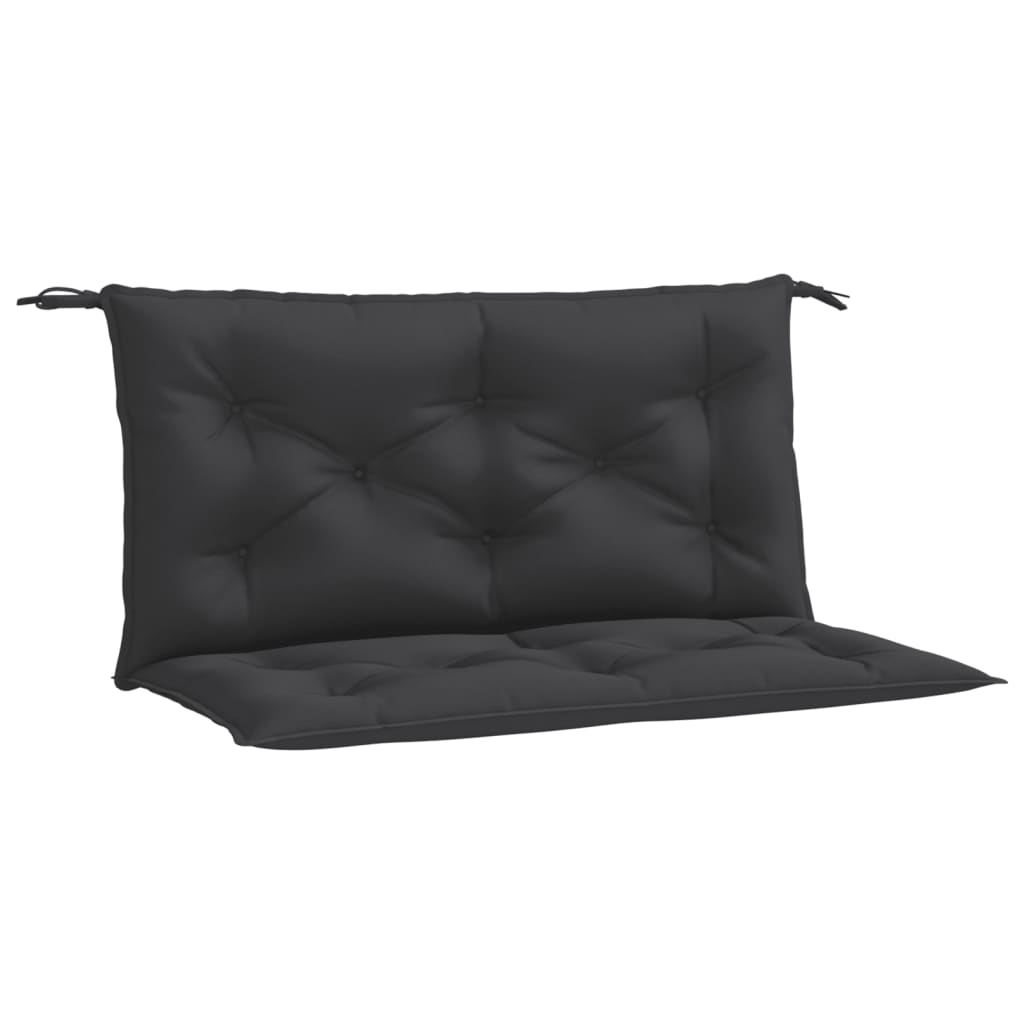 Two black Oxford fabric garden bench cushions, each 39.4x19.7x2.8 inches, with ties.