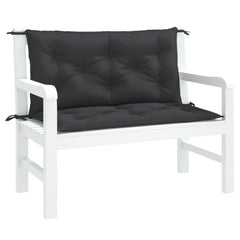 Two black Oxford fabric garden bench cushions, 39.4x19.7x2.8 inches, with ties.