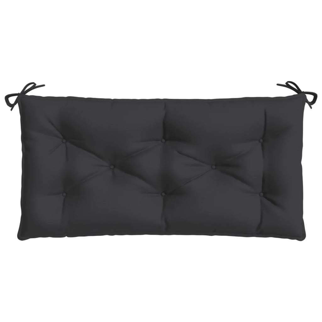 Two black Oxford fabric garden bench cushions, each 39.4x19.7x2.8 inches, with ties.