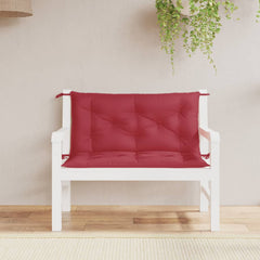 Two wine red Oxford fabric bench cushions with ties, sized 39.4 by 19.7 inches.