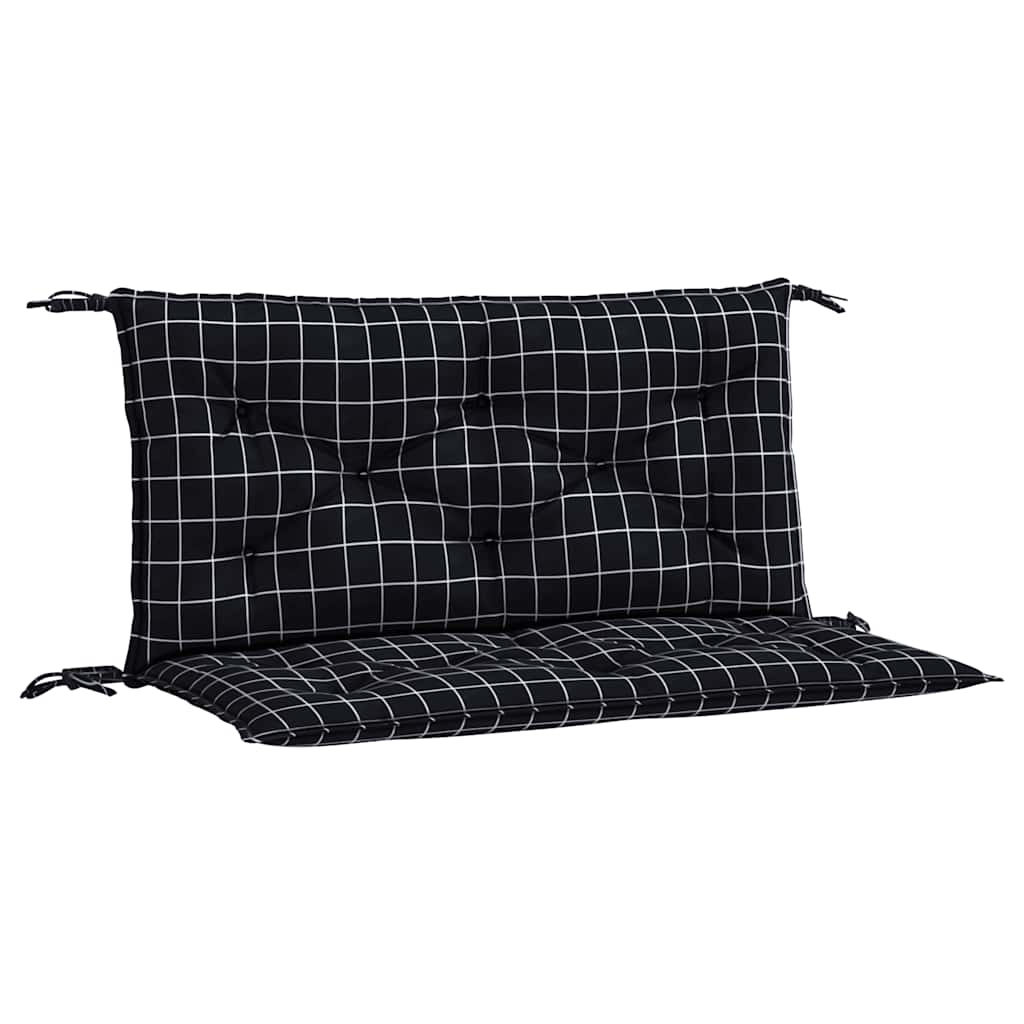 Two black checkered garden bench cushions, one seat and one back, with ties, 39.4x19.7x2.8 inches.