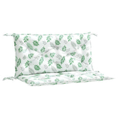 Two green leaf-patterned Oxford fabric cushions for a garden bench, one for seat and one for back.
