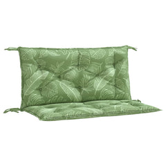 Two green leaf-patterned bench cushions, 39.4x19.7x2.8 inches, with ties.