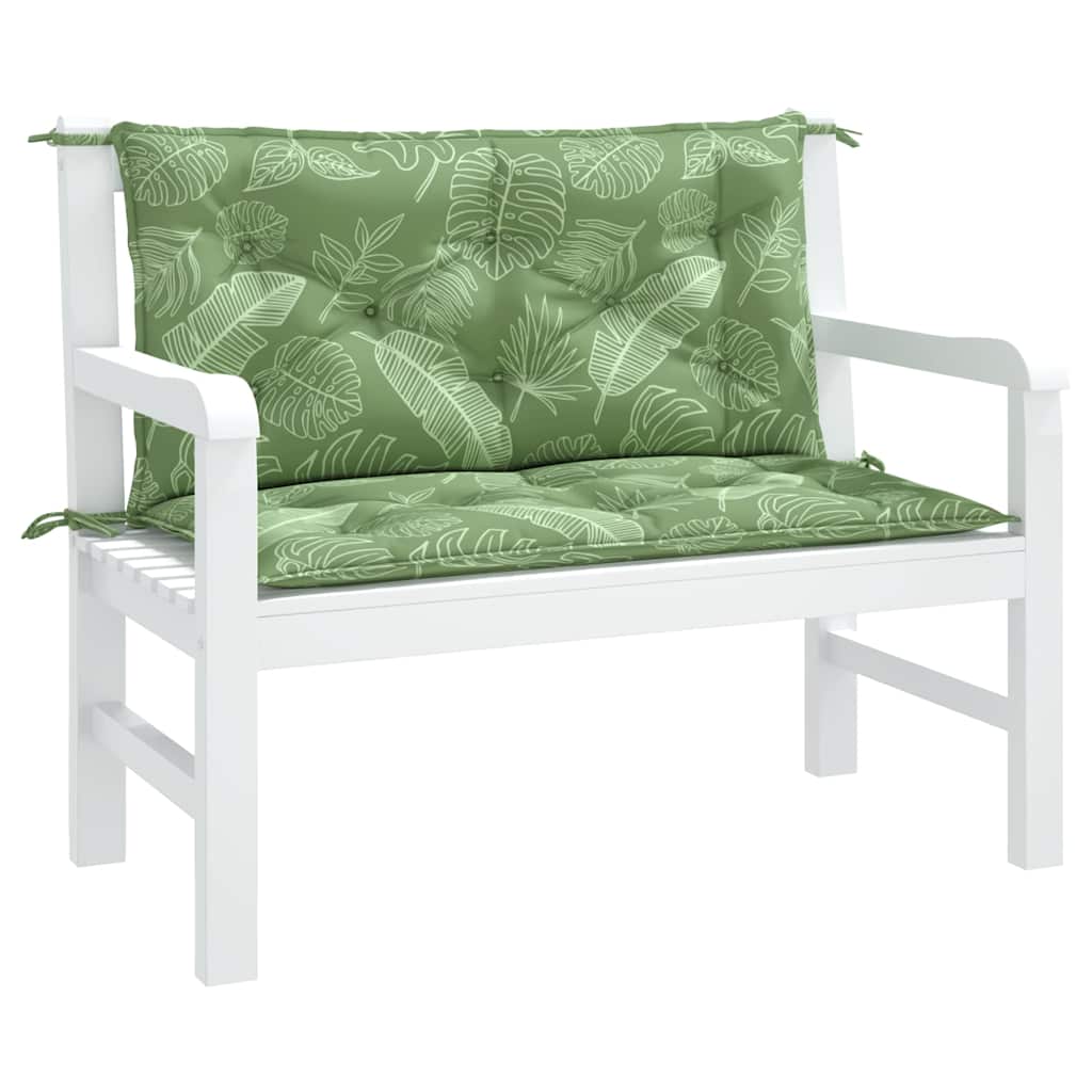 Two green leaf-patterned bench cushions with ties, sized 39.4x19.7x2.8 inches.