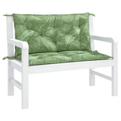 Two green leaf-patterned bench cushions with ties, sized 39.4x19.7x2.8 inches.