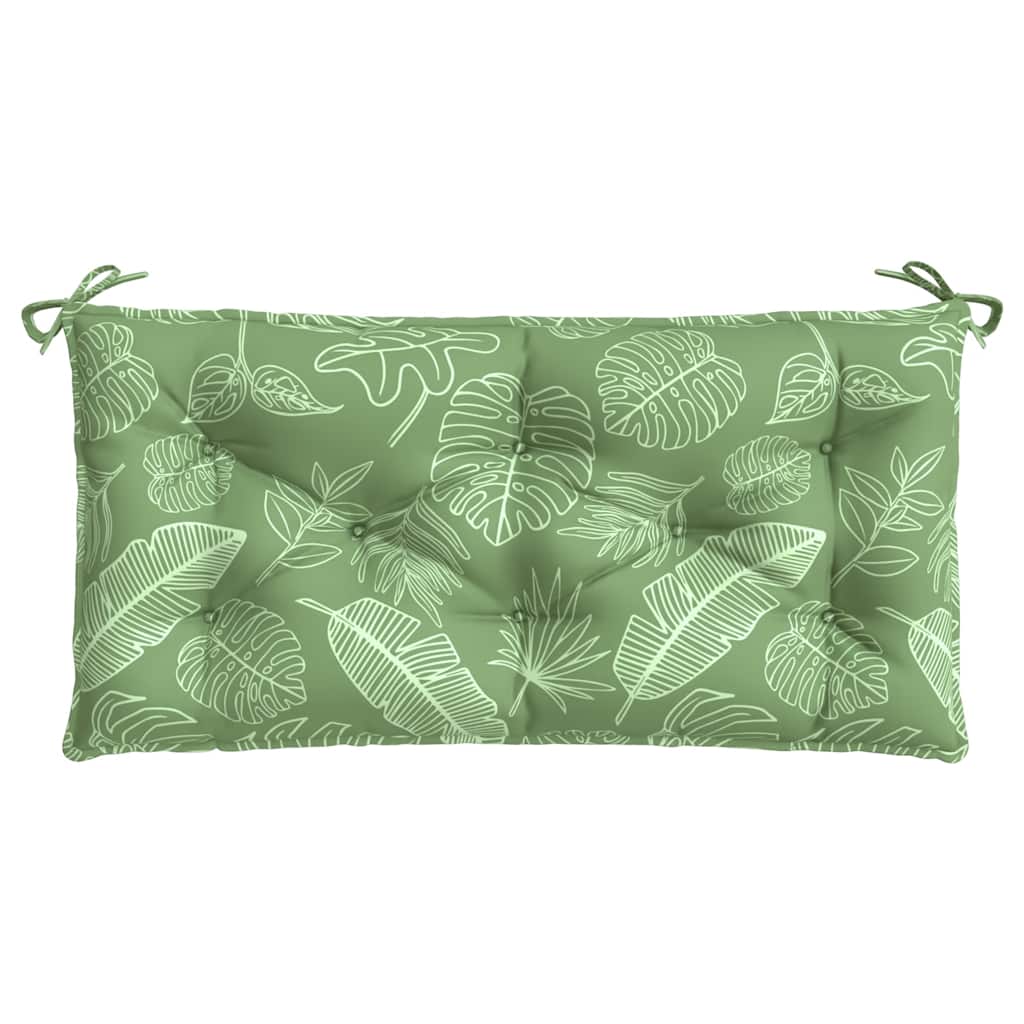 Two green leaf-patterned bench cushions, each 39.4x19.7x2.8 inches, with ties.