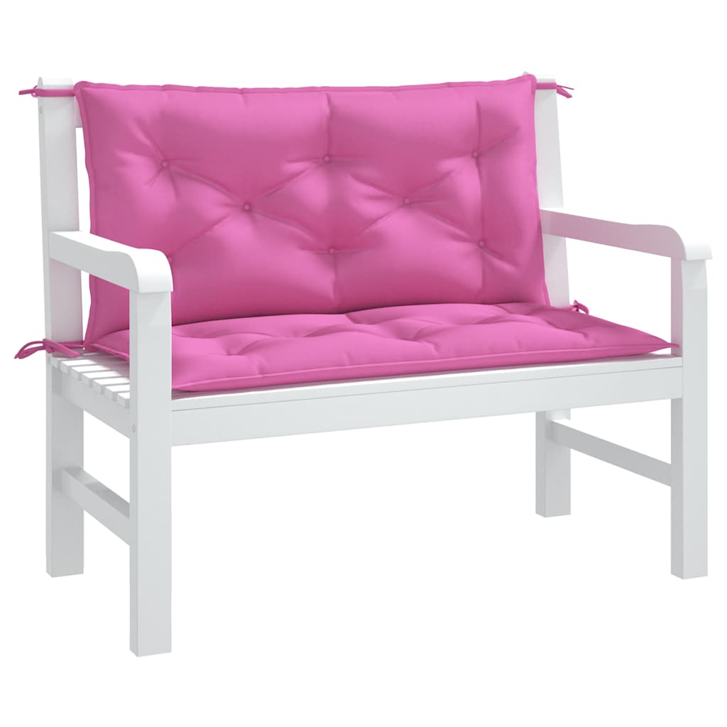 Two pink Bostome outdoor garden bench cushions, 39.4x19.7x2.8 inches each, with ties.