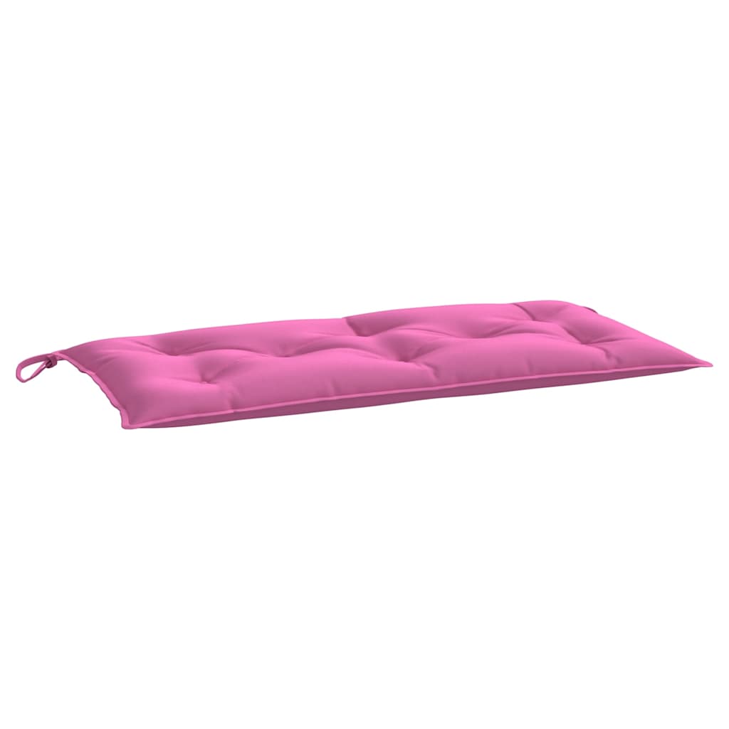 Two pink outdoor garden bench cushions, each 39.4x19.7x2.8 inches, with tufting and ties.