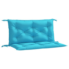 Two turquoise garden bench cushions, each 39.4x19.7x2.8 inches, with tufting and ties.