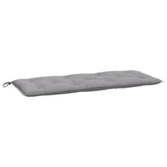 Two gray Oxford fabric garden bench cushions, each 47x20 inches, with tufted padding and securing ropes.