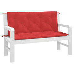 Red Oxford fabric garden bench cushions with soft filling and non-slip ropes, set of two.