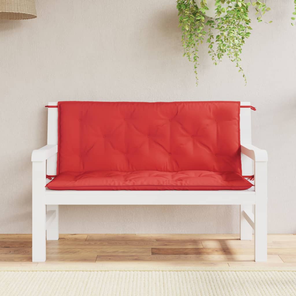 Red Oxford fabric garden bench cushions, two pieces, with soft filling and non-slip ropes.