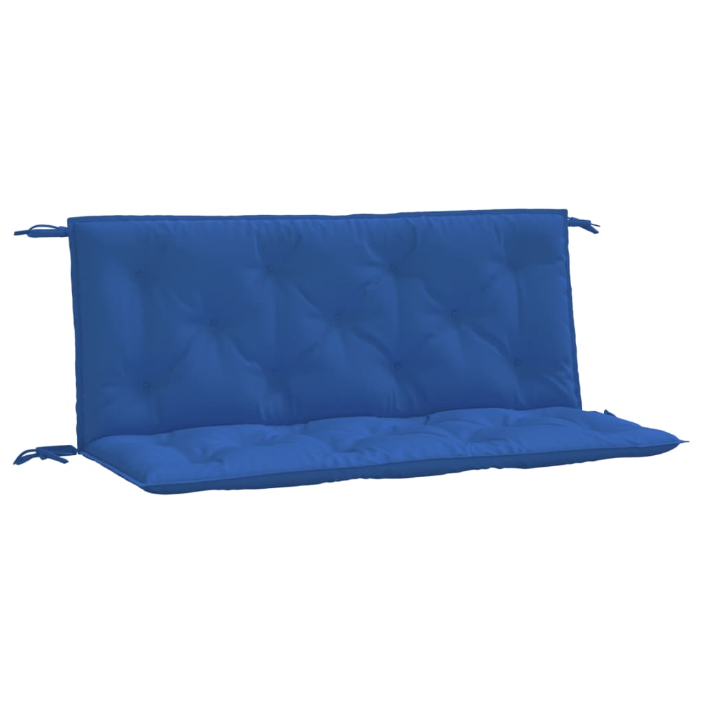 Blue Oxford fabric garden bench cushions, two pieces, water-resistant and plush.