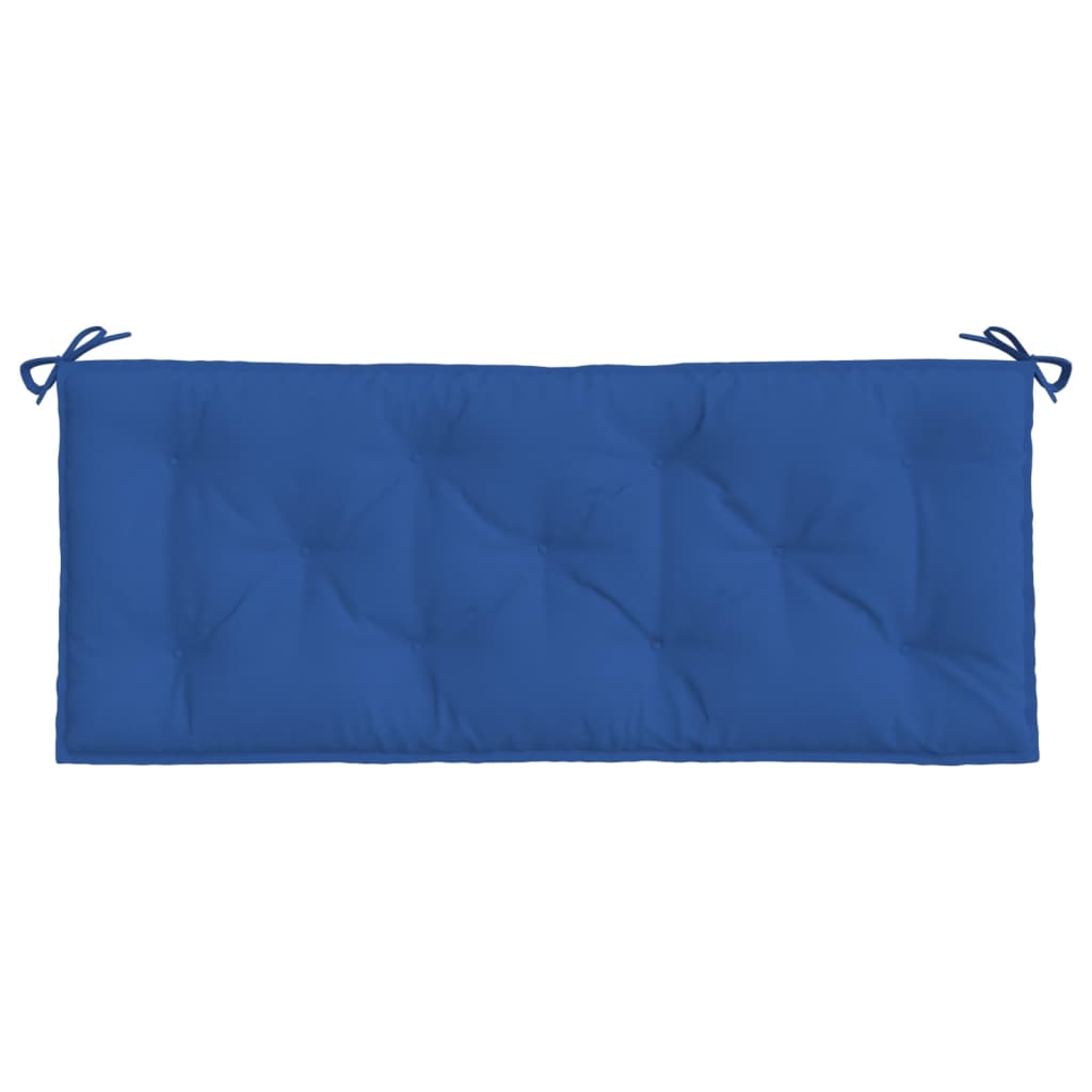 Blue Oxford fabric garden bench cushions in two pieces, water-resistant and plush.