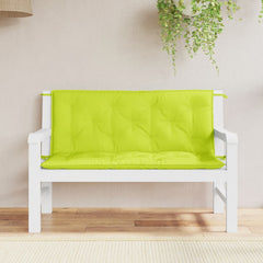 Two bright green Oxford fabric garden bench cushions with non-slip ties, soft hollow fiber filling.