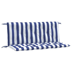 Two-piece blue and white striped garden bench cushions, each 47.2x19.7x2.8 inches, with ties.