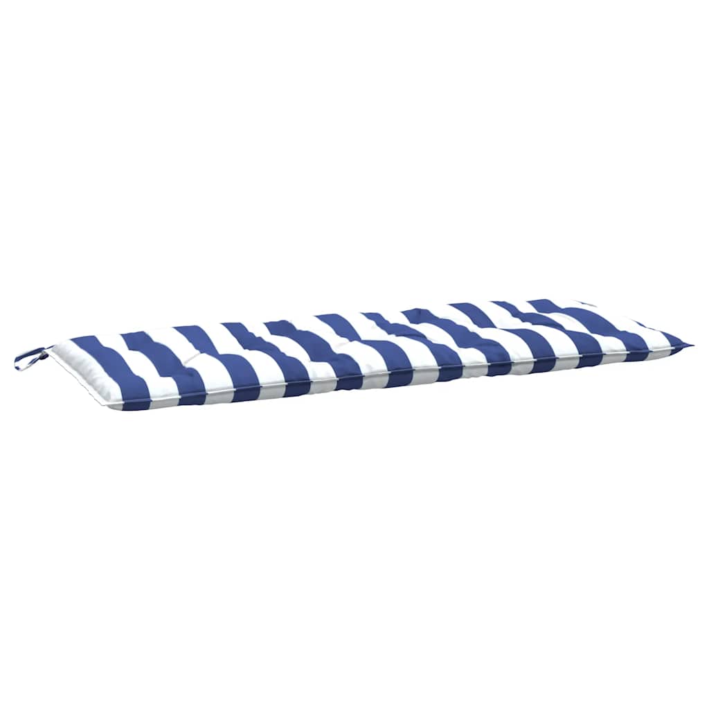 Two blue and white striped garden bench cushions, one for seat and one for back, measuring 47.2x19.7x2.8 inches each.