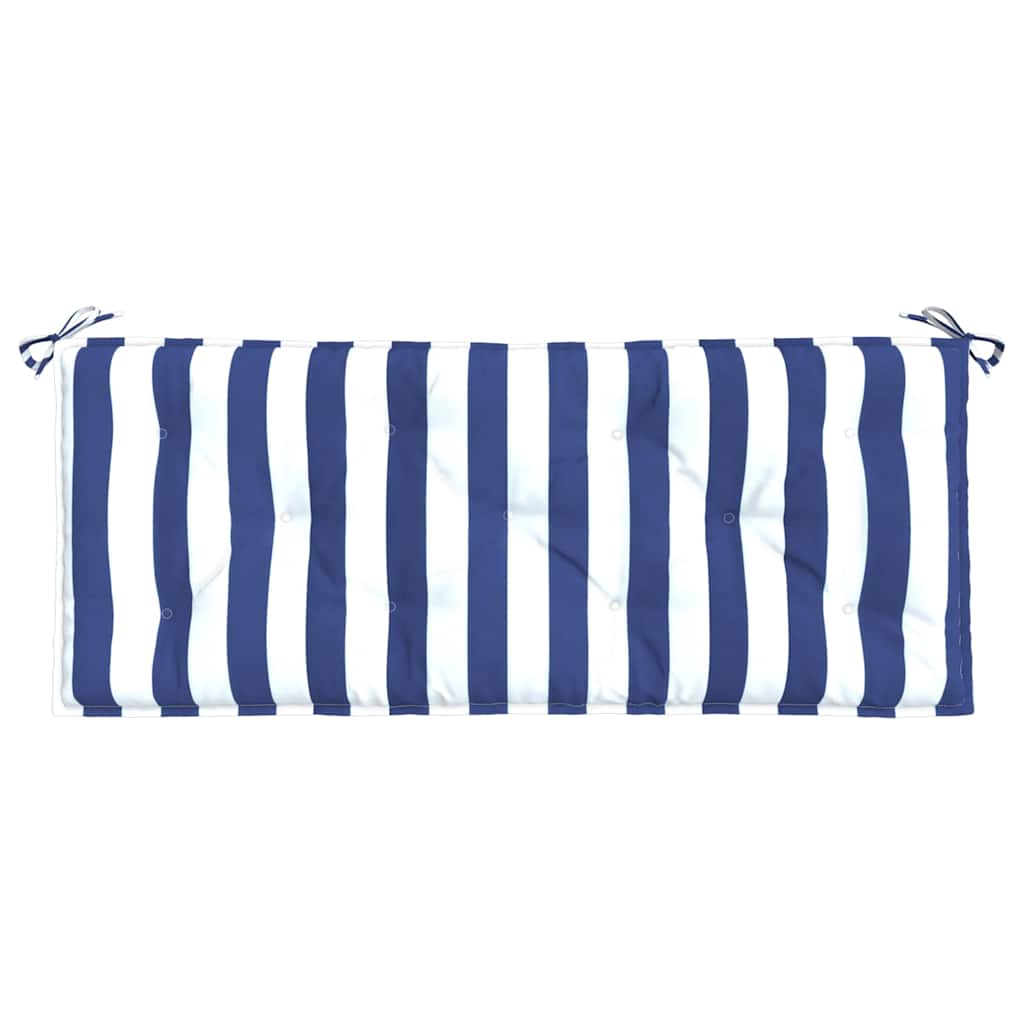 Blue and white striped garden bench cushions with ties, set of two, durable and breathable fabric.
